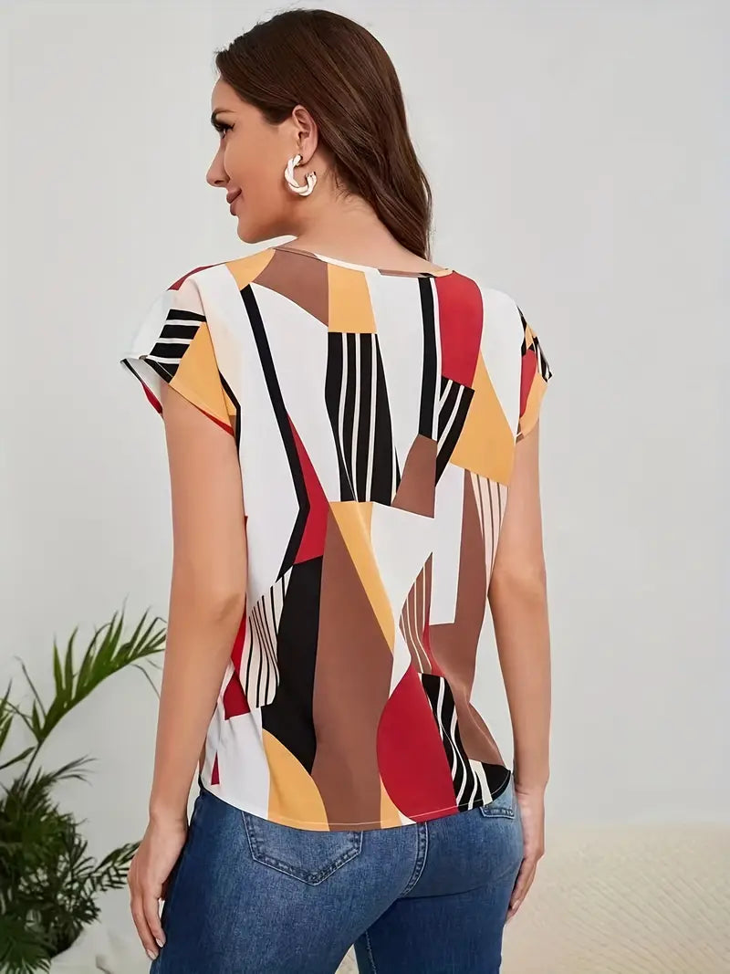 Blusa de gola redonda com estampa geométrica