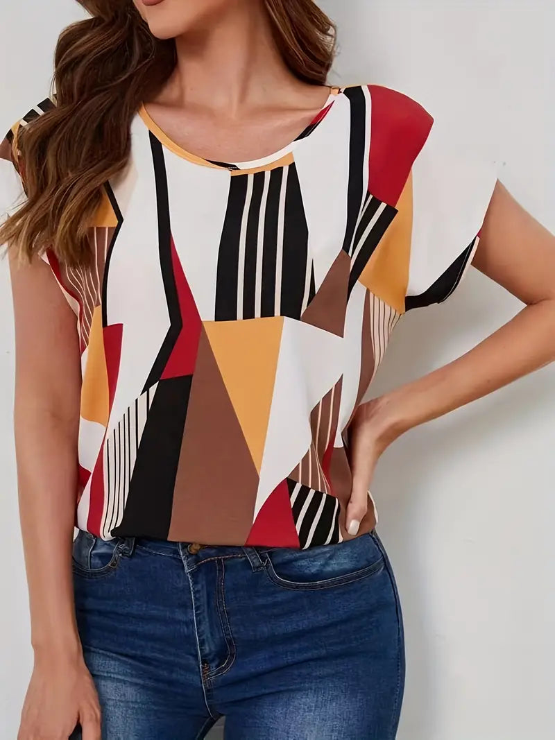 Blusa de gola redonda com estampa geométrica