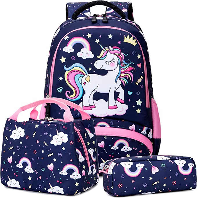 Conjunto de 3 pecas de mochila, kit de lanche e material