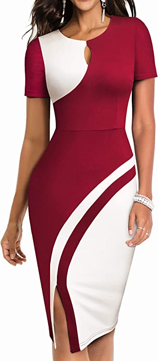 Vestido feminino Keyhole Colorblock Slim Bodycon lápis de negócios S a XL