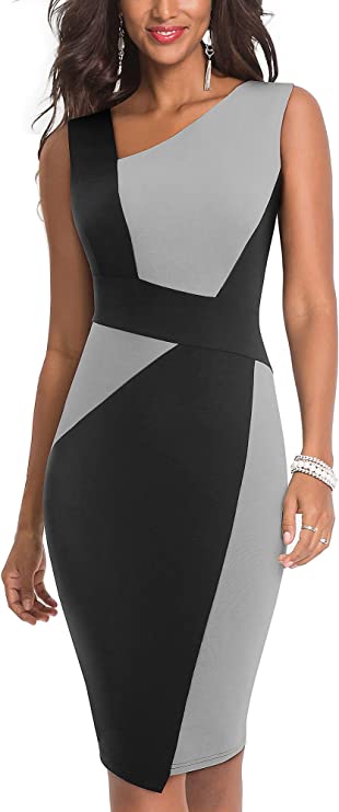 Vestido feminino vintage com retalhos de cor contrastante lápis de escritório para trabalho