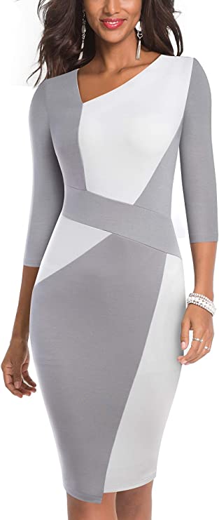 Vestido feminino vintage com retalhos de cor contrastante lápis de escritório para trabalho