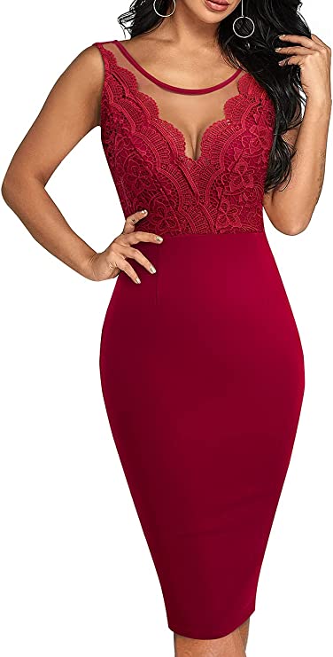 Vestido feminino fino de festa com patchwork de malha de renda elegante S a XL