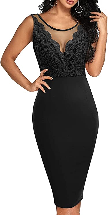 Vestido feminino fino de festa com patchwork de malha de renda elegante S a XL