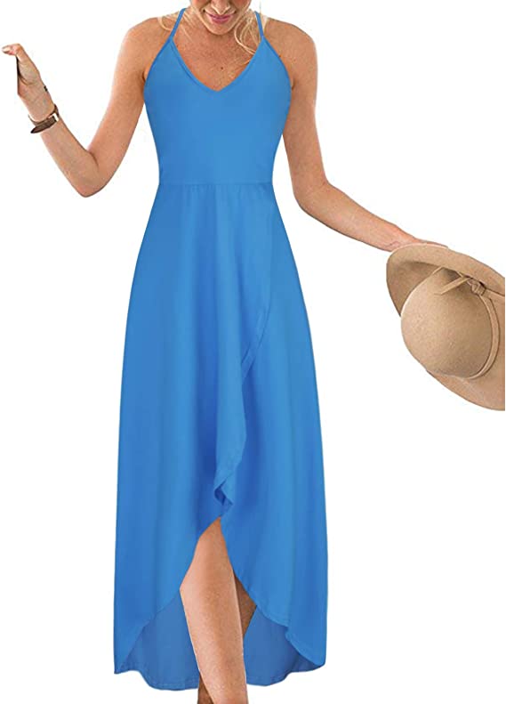Vestidos de verão casuais com decote em V sem mangas florais patchwork assimétricos