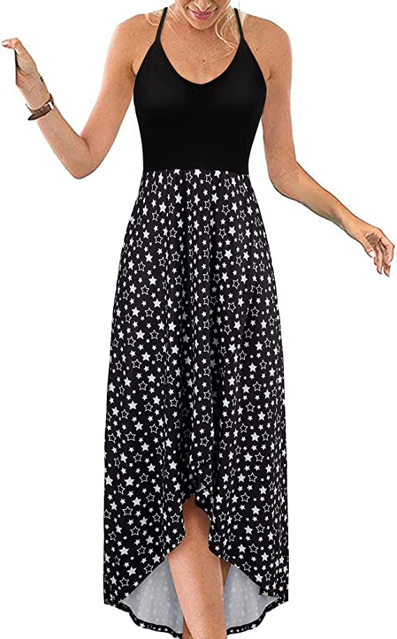 Vestidos de verão casuais com decote em V sem mangas florais patchwork assimétricos