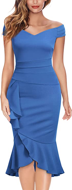 Vestido formal feminino ombro decotado decote em V com pregas cintura colada ao corpo