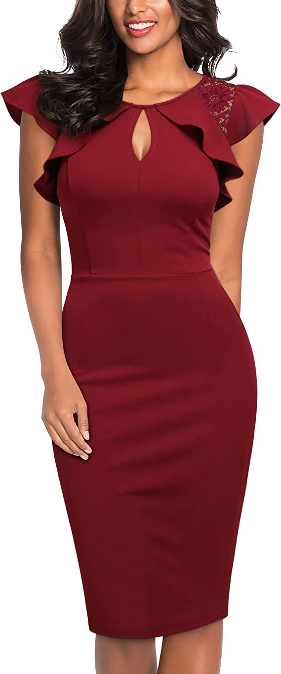 Vestido de festa feminino vintage com babados e renda sem mangas