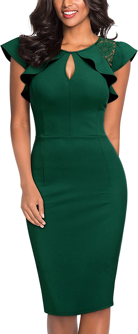 Vestido de festa feminino vintage com babados e renda sem mangas