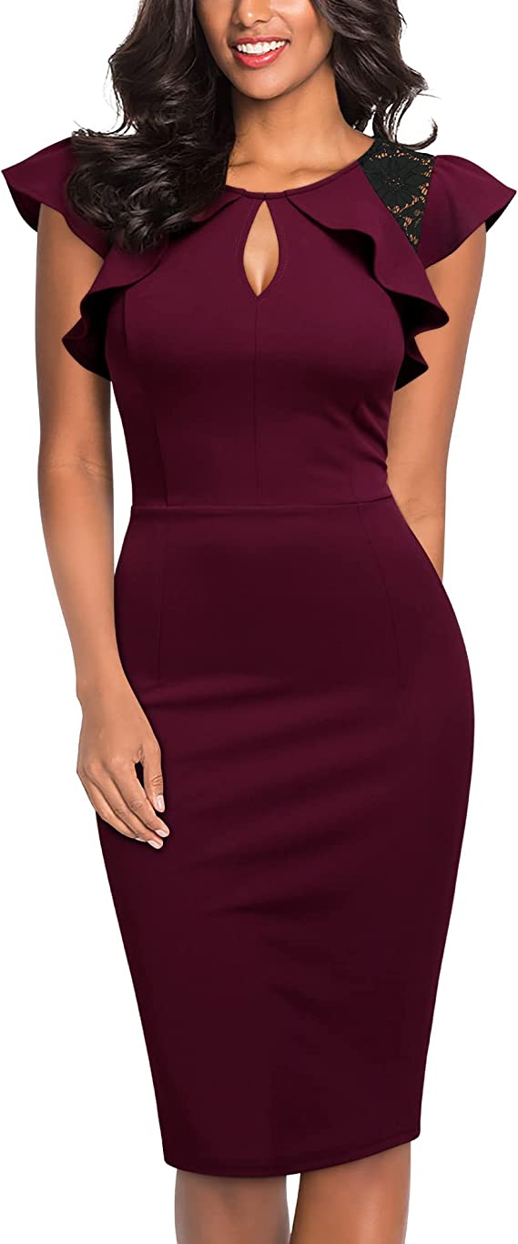 Vestido de festa feminino vintage com babados e renda sem mangas