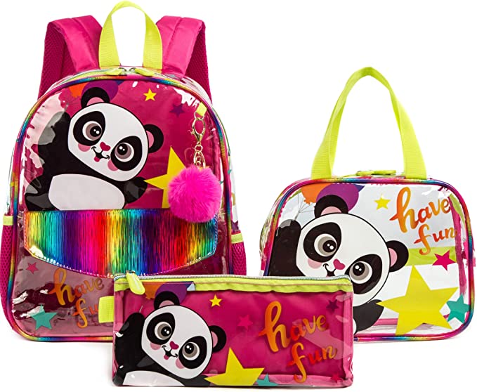 Conjunto 3 peças de mochilas escolares com kits de lanche e material