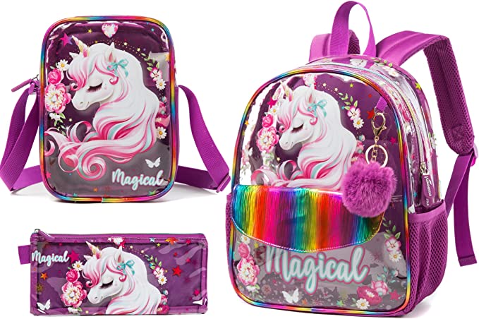 Conjunto 3 peças de mochilas escolares com kits de lanche e material