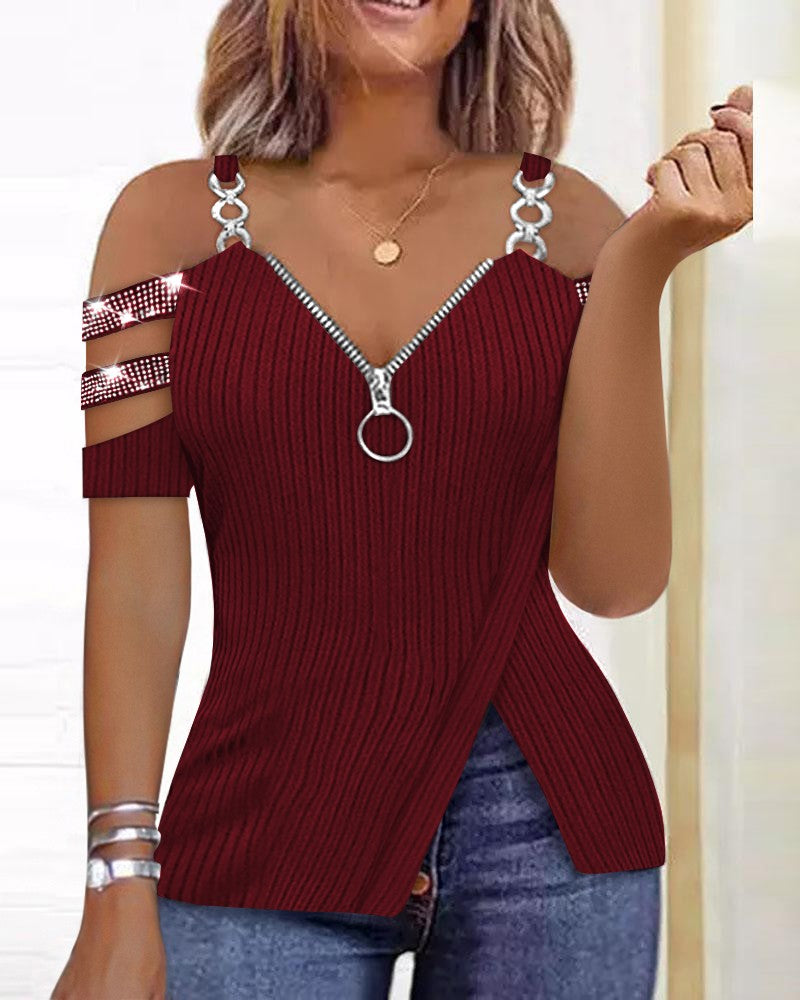 Blusa sem ombro com bainha dividida