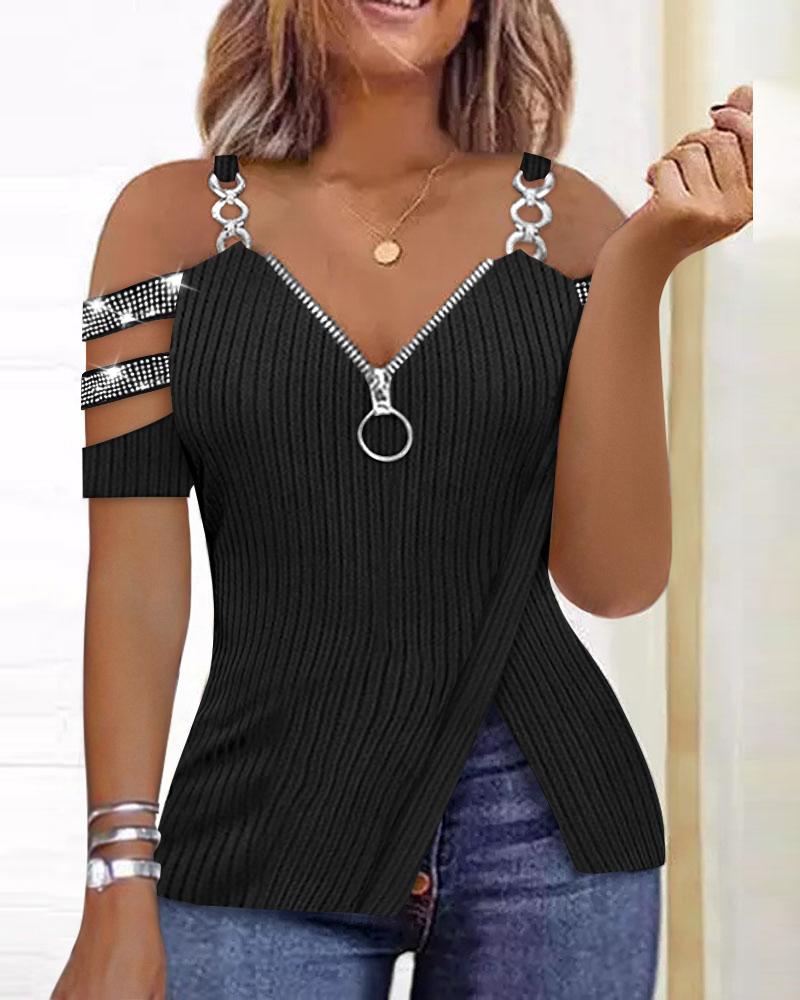 Blusa sem ombro com bainha dividida