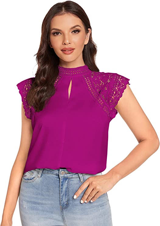 Blusas femininas elegantes manga curta com abertura contrastante