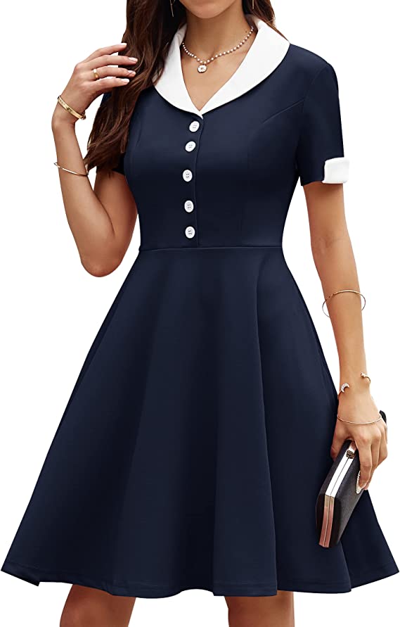 Vestido vintage com gola e elástico curto