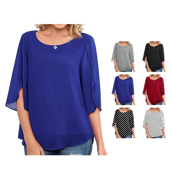 Blusa elegante com manga dupla chiffon