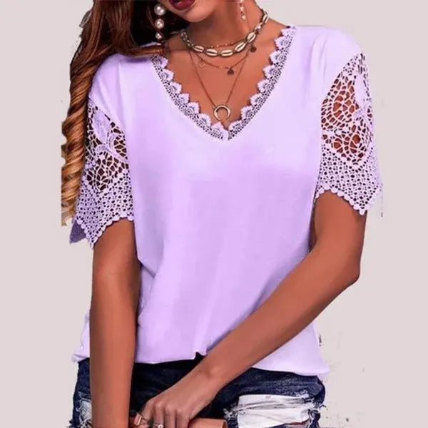 Blusa elegante manga curta laço chiffon