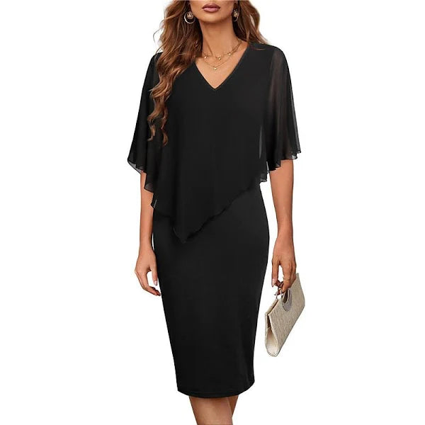 Vestido de trabalho altura do joelho Meia manga Floral Geométrico Estampado em cores Decote em V Elegante 2022 S M L XL XXL