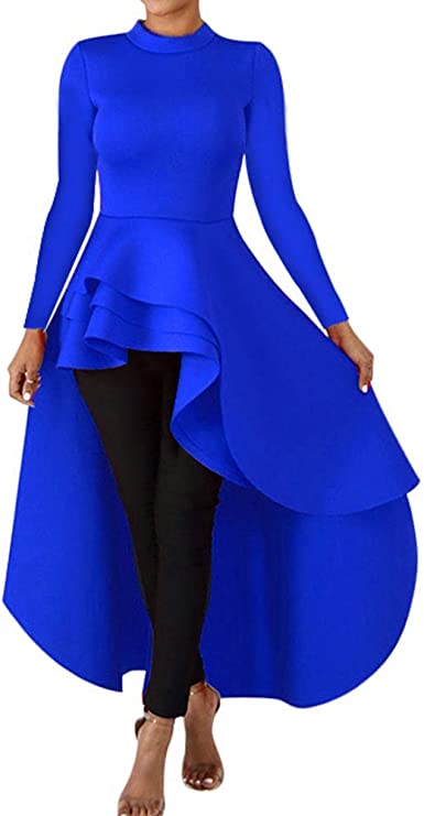 Túnica elegante assimétrica com babados peplum