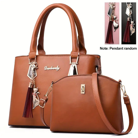 Conjunto de bolsa de courocom 2 peças,  bolsa crossbody, de escritório e de trabalho