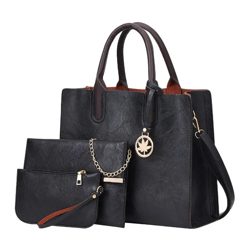 Conjunto de bolsas de 3 unidades, bolsa feminina de couro PU e bolsa crossbody de corrente e bolsa de mão