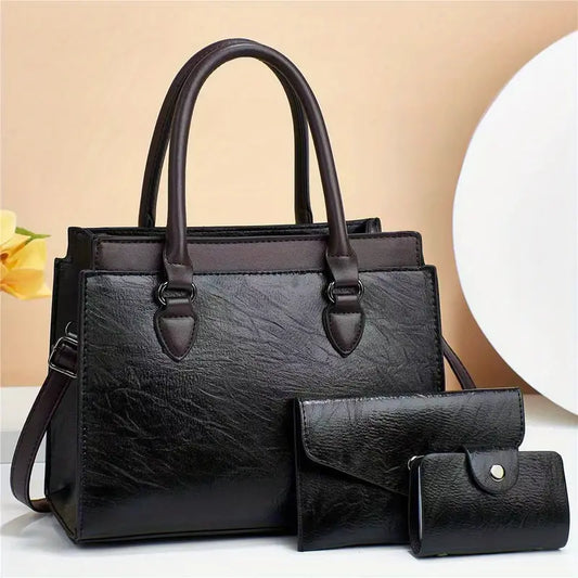 Conjunto de 3 peças de bolsa de alça superior vintage, bolsa crossbody e bolsa de mão