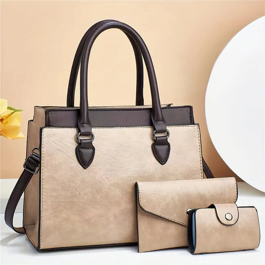 Conjunto de 3 peças de bolsa de alça superior vintage, bolsa crossbody e bolsa de mão