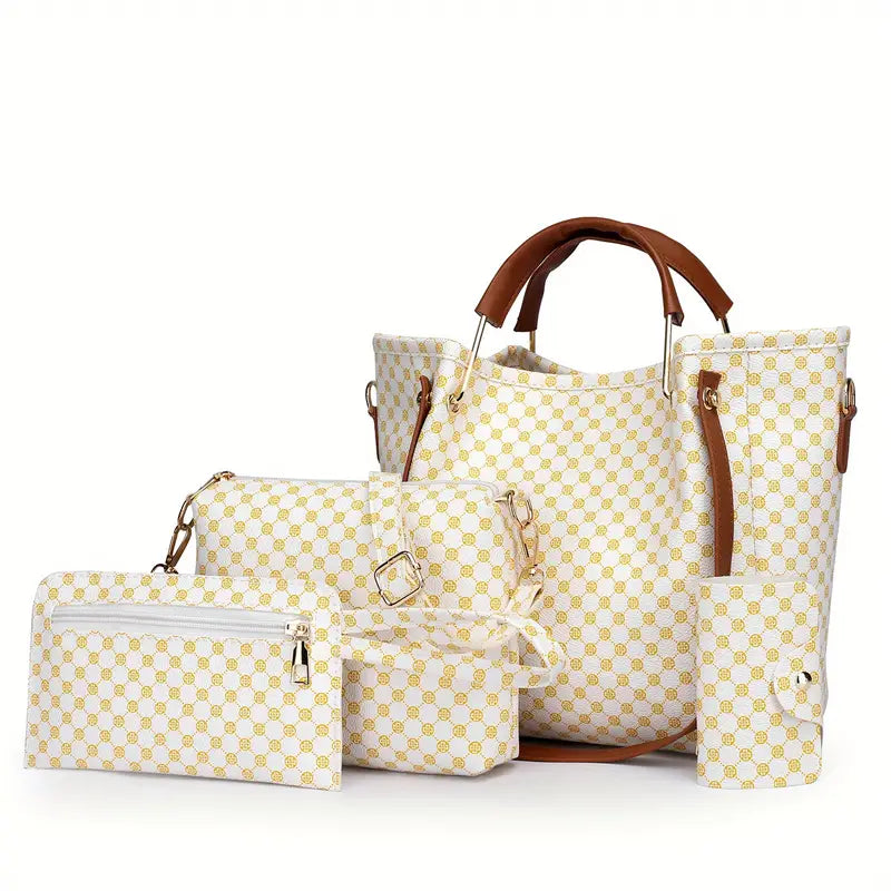 Conjunto 4 peças de bolsa de ombro com padrão geométrico, bolsa feminina, bolsa crossbody