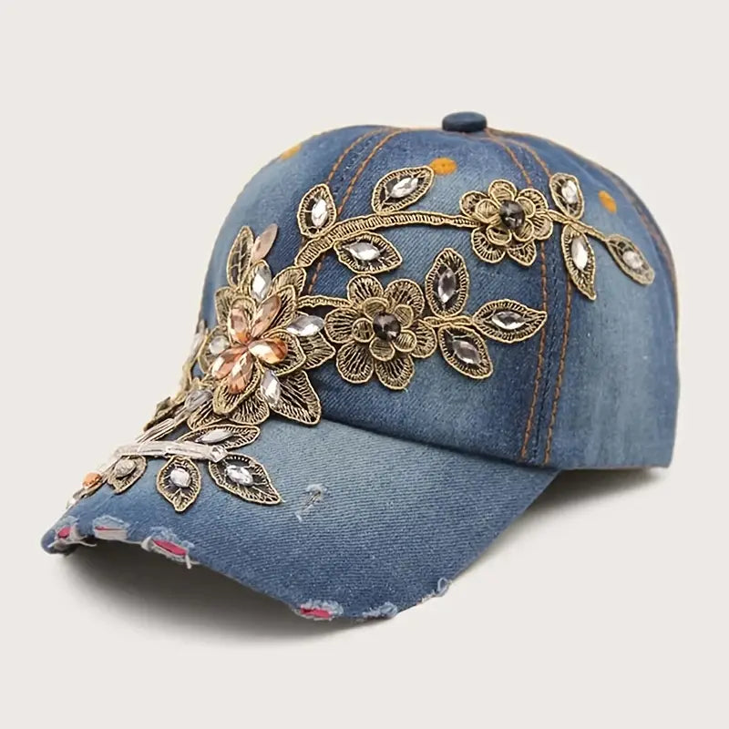 Chapeu com strass flor, chapéu jeans,