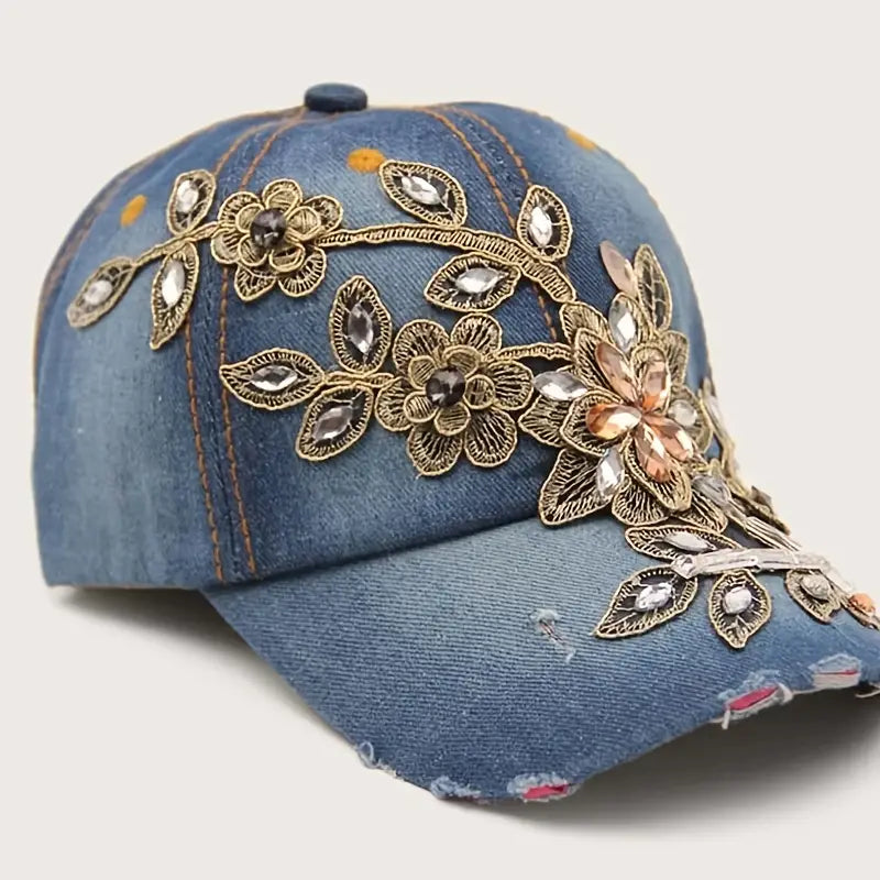 Chapeu com strass flor, chapéu jeans,