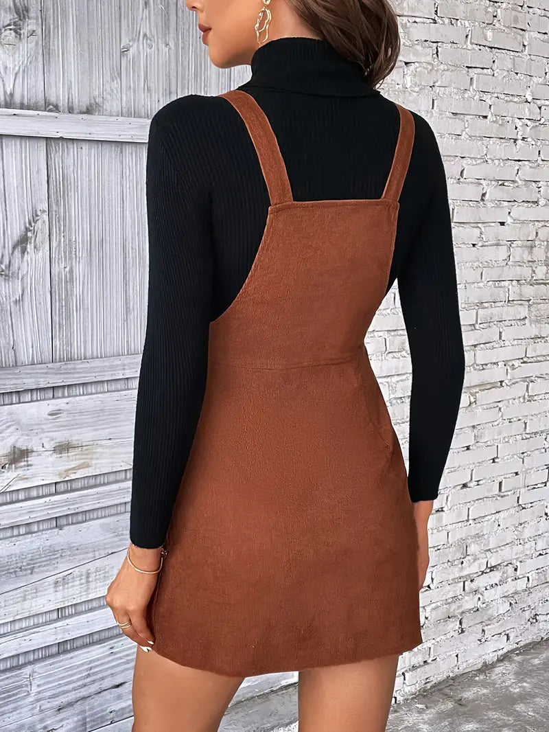 Vestido formal com zíper, minivestido casual sólido com bolso inclinado