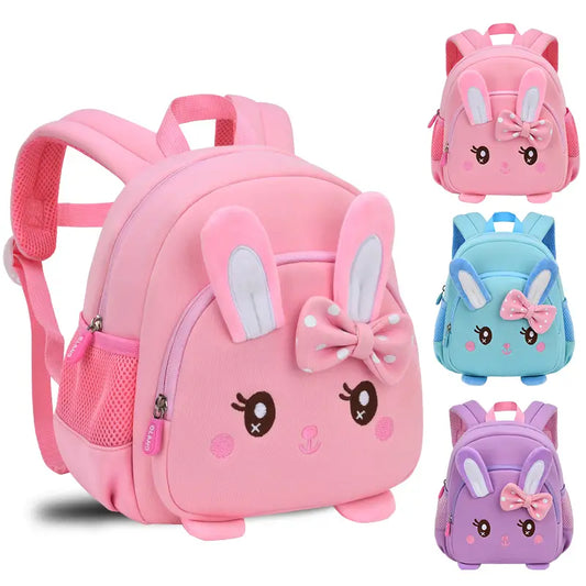 Mochila infantil de desenho de coelho animado em 3D, mochila escolar