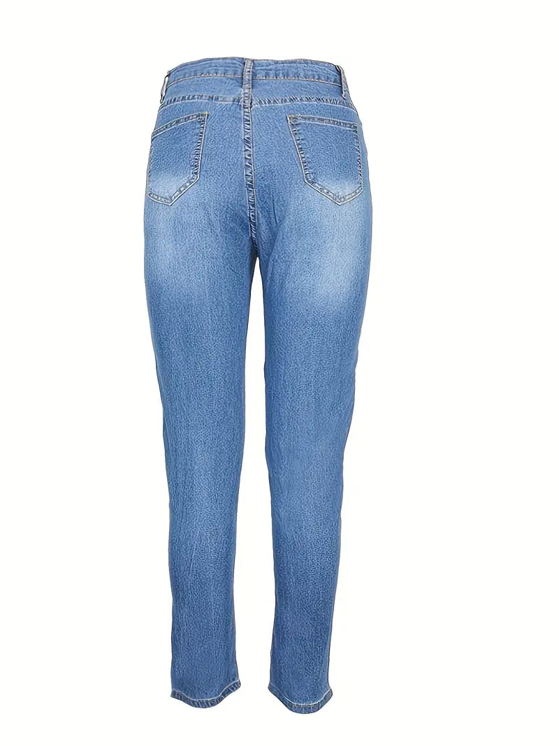 Jeans skinny casuais com estampa de borboleta, jeans justos justos e justos, jeans femininos