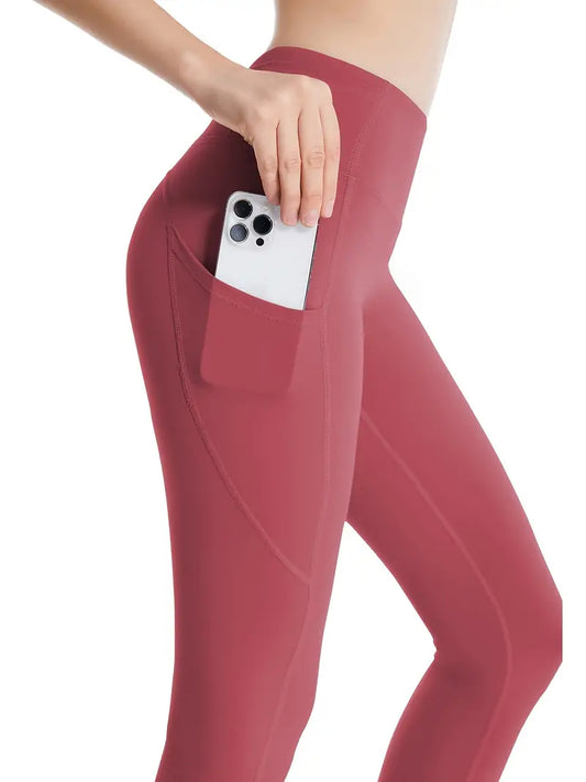 Calça colante elásticas de cor sólida – com um bolso para telefone!