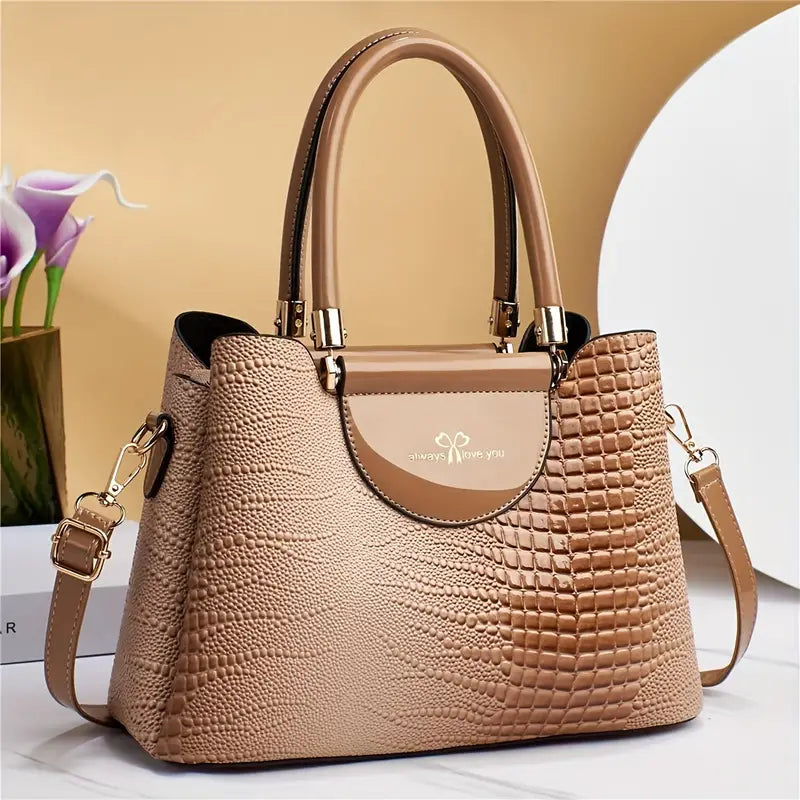 Bolsas em textura de crocodilo, bolsa crossbody de couro PU brilhante, bolsa moderna para escritório