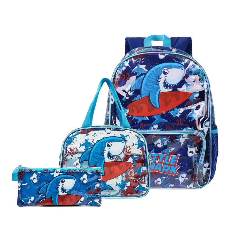 Mochila infantil de unicórnio transparente para meninos e meninas, bolsa escolar transparente com lancheira e estojo de lápis