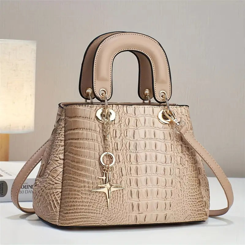 Bolsa com padrão de crocodilo, bolsa crossbody moderna, alça superior feminina para escritório e bolsa de trabalho