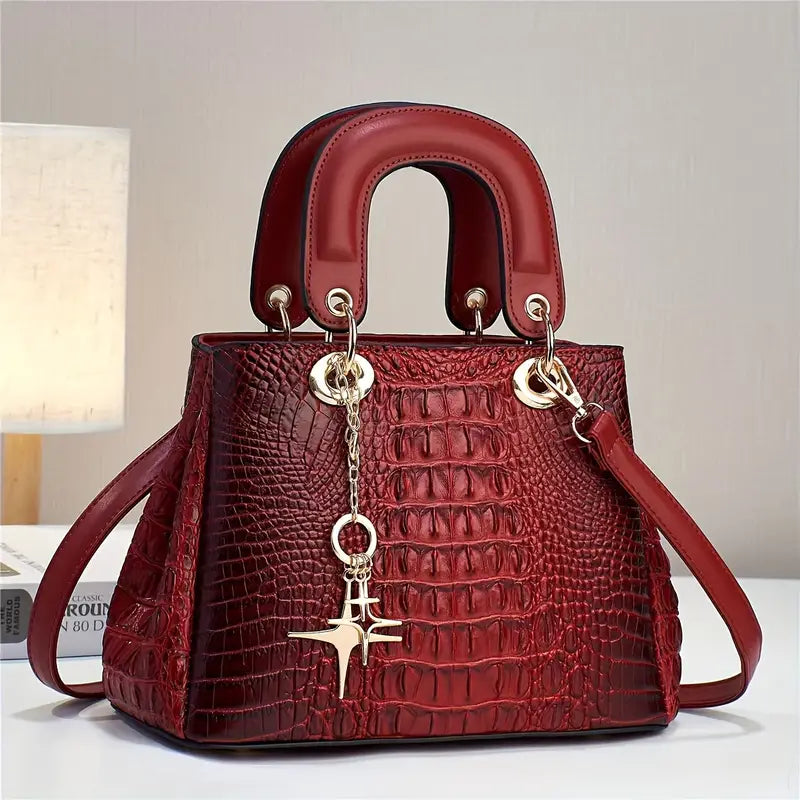 Bolsa com padrão de crocodilo, bolsa crossbody moderna, alça superior feminina para escritório e bolsa de trabalho