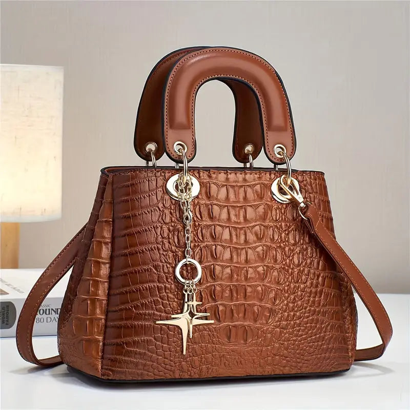 Bolsa com padrão de crocodilo, bolsa crossbody moderna, alça superior feminina para escritório e bolsa de trabalho