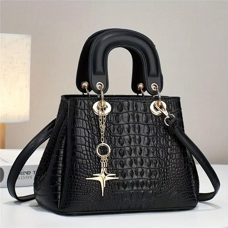 Bolsa com padrão de crocodilo, bolsa crossbody moderna, alça superior feminina para escritório e bolsa de trabalho