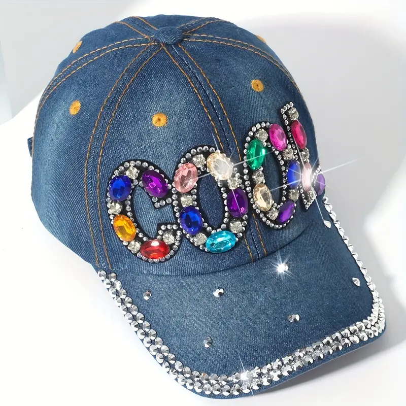 Chapeu azul jeans com decoração de strass COOL