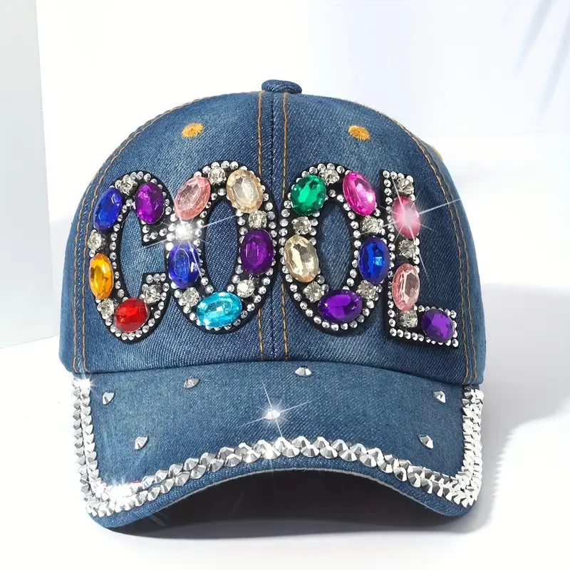 Chapeu azul jeans com decoração de strass COOL