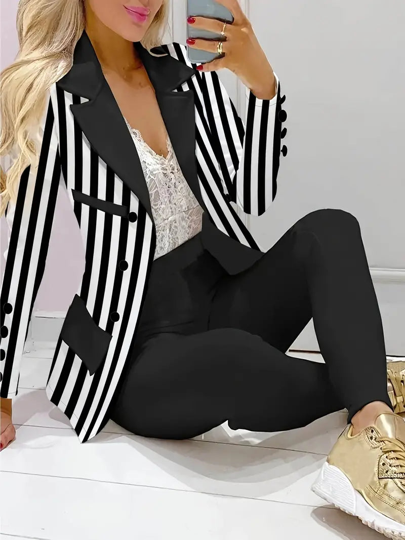 Blazer frontal com botão de lapela com estampa de corrente, blazer elegante de manga comprida para escritório e trabalho