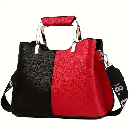 Bolsa feminina com contraste de cores, bolsa crossbody moderna, bolsa de ombro em couro PU