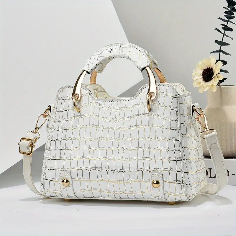 Bolsa pequena com padrão de crocodilo, elegante bolsa crossbody brilhante, bolsa feminina com alça superior