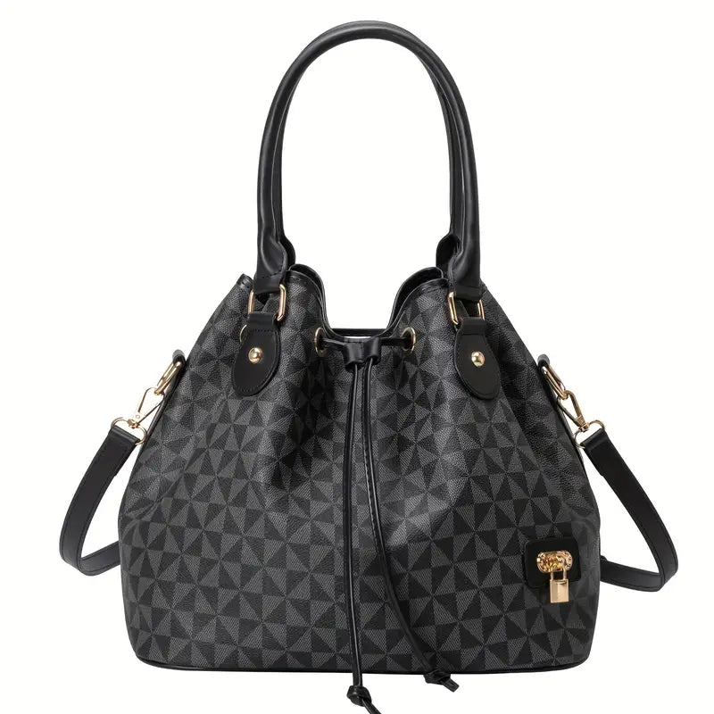 Bolsa luxuosa impressa em Argyle, bolsa crossbody de couro PU, bolsa grande com cordão para mulheres