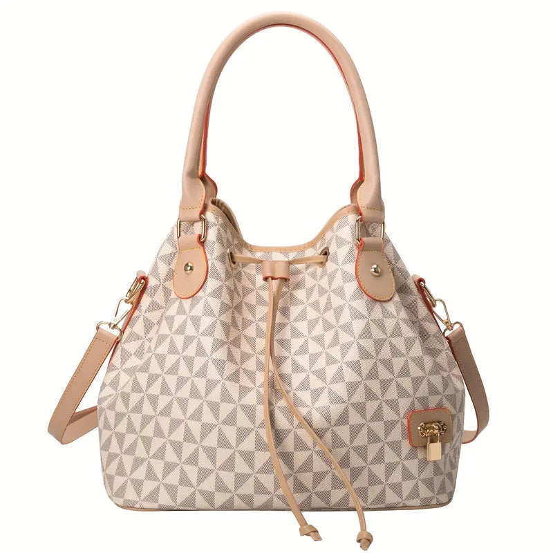 Bolsa luxuosa impressa em Argyle, bolsa crossbody de couro PU, bolsa grande com cordão para mulheres