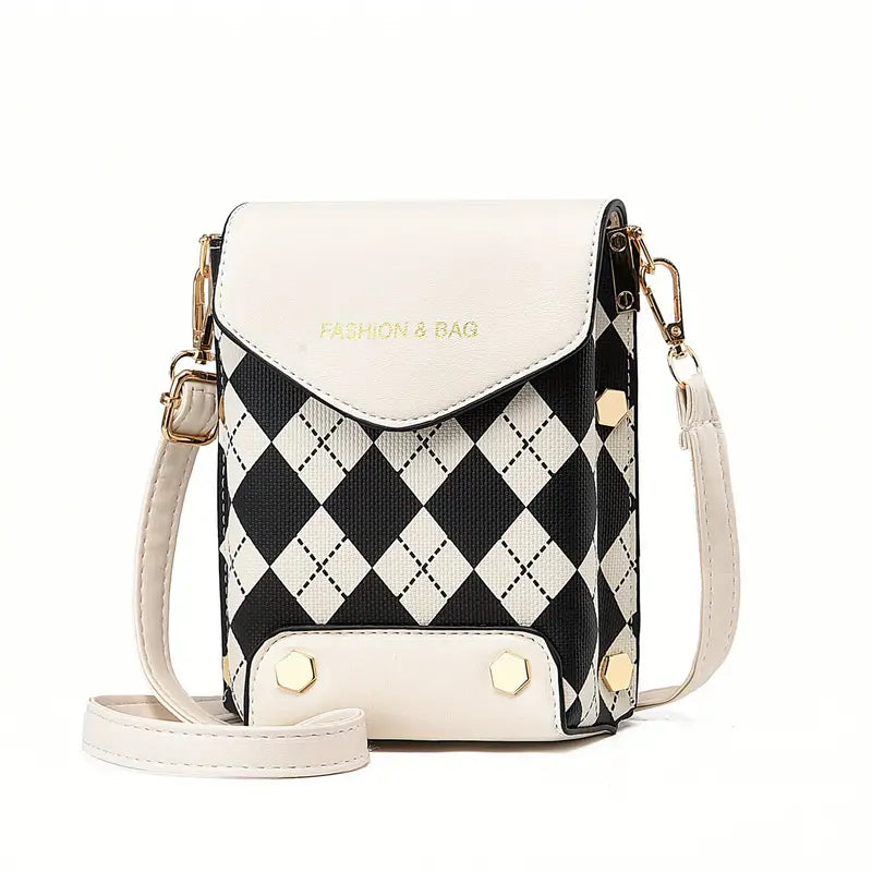 Bolsa de telefone crossbody com mini aba, bolsa de ombro com estampa de letras