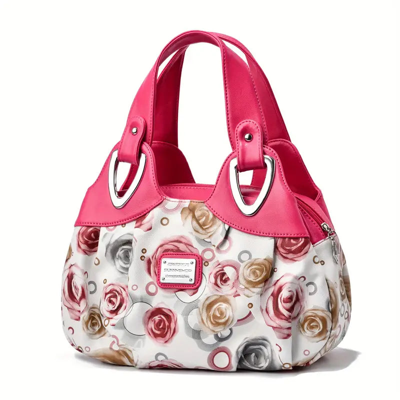 Bolsas femininas com estampa de flores, bolsa casual feminina, bolsa de couro sintético para escritório e trabalho